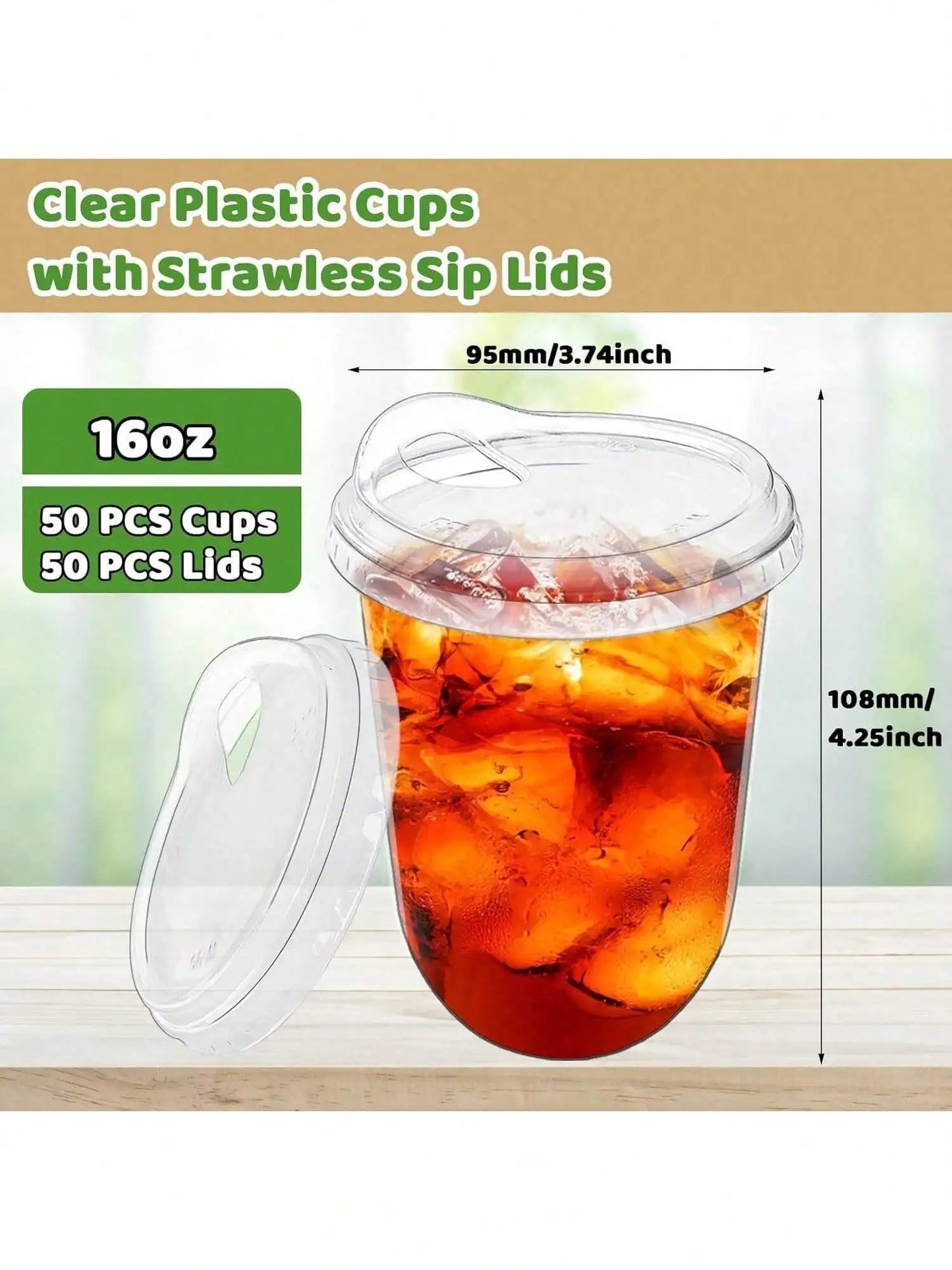 Clear PET Iced Coffee Cups With Strawless Sip Lids