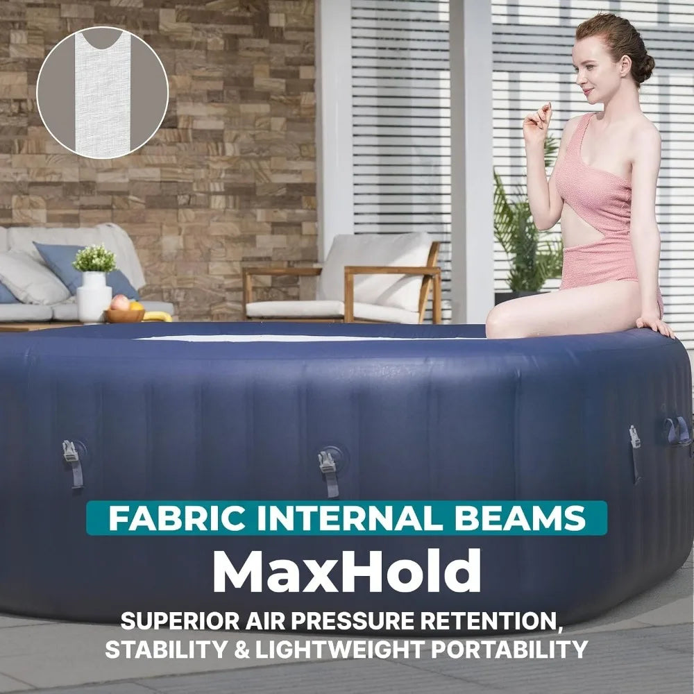 Energy‑Efficient Square Inflatable Hot Tub, Portable Outdoor Spa, 4‑6 Person, 140 AirJets, 71", Custom