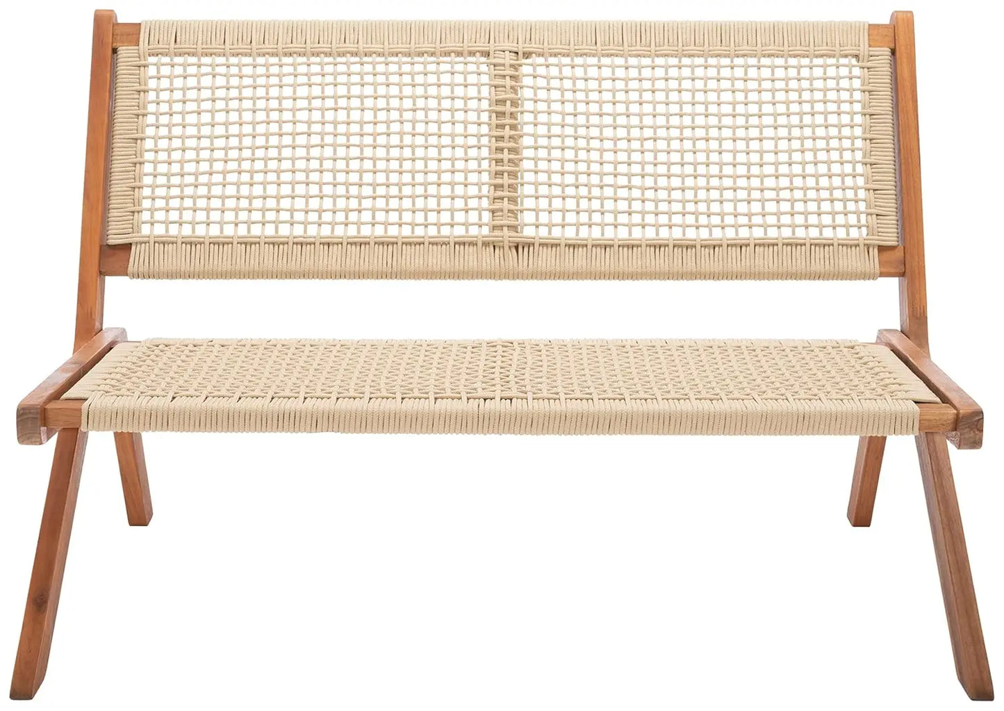 Natural Wood And Rope Foldable Bench Outdoor Patio