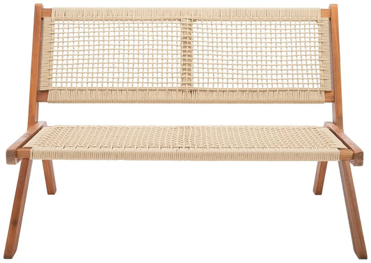 Natural Wood And Rope Foldable Bench Outdoor Patio