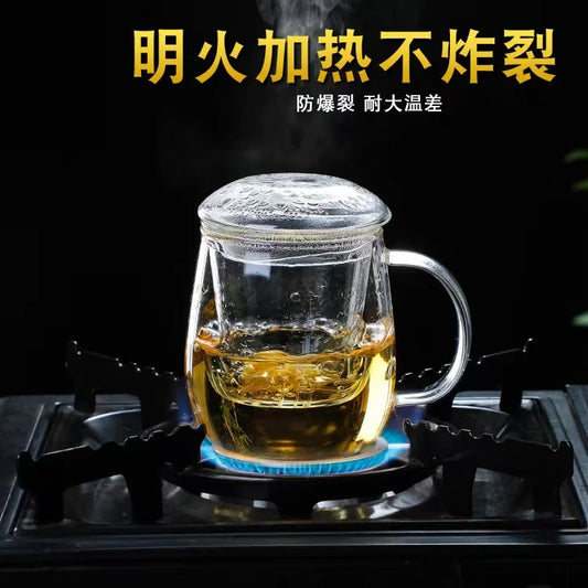 Crystal Glass Chinese Style Tea Mug With Lid And Filter