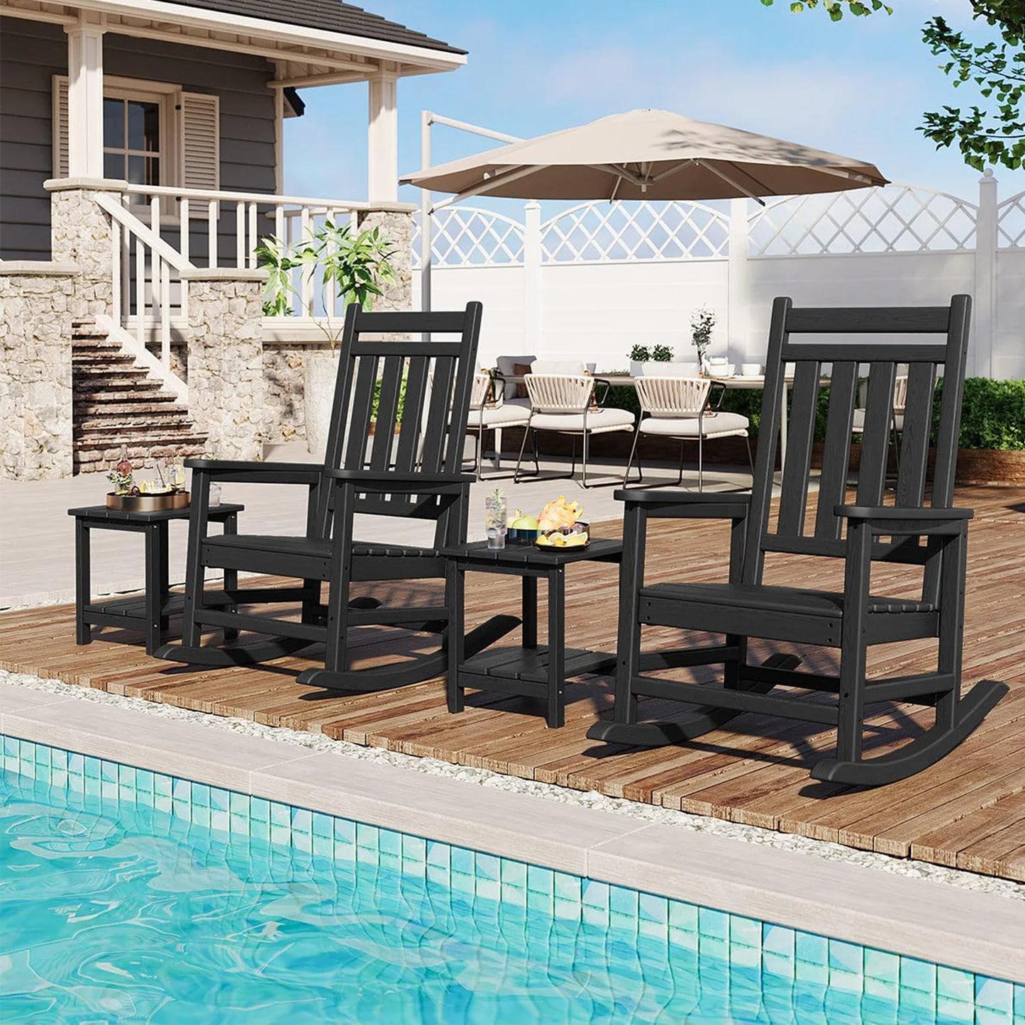 HiMISS Outdoor HDPE Lumber Rocking Chair Set With Side Table