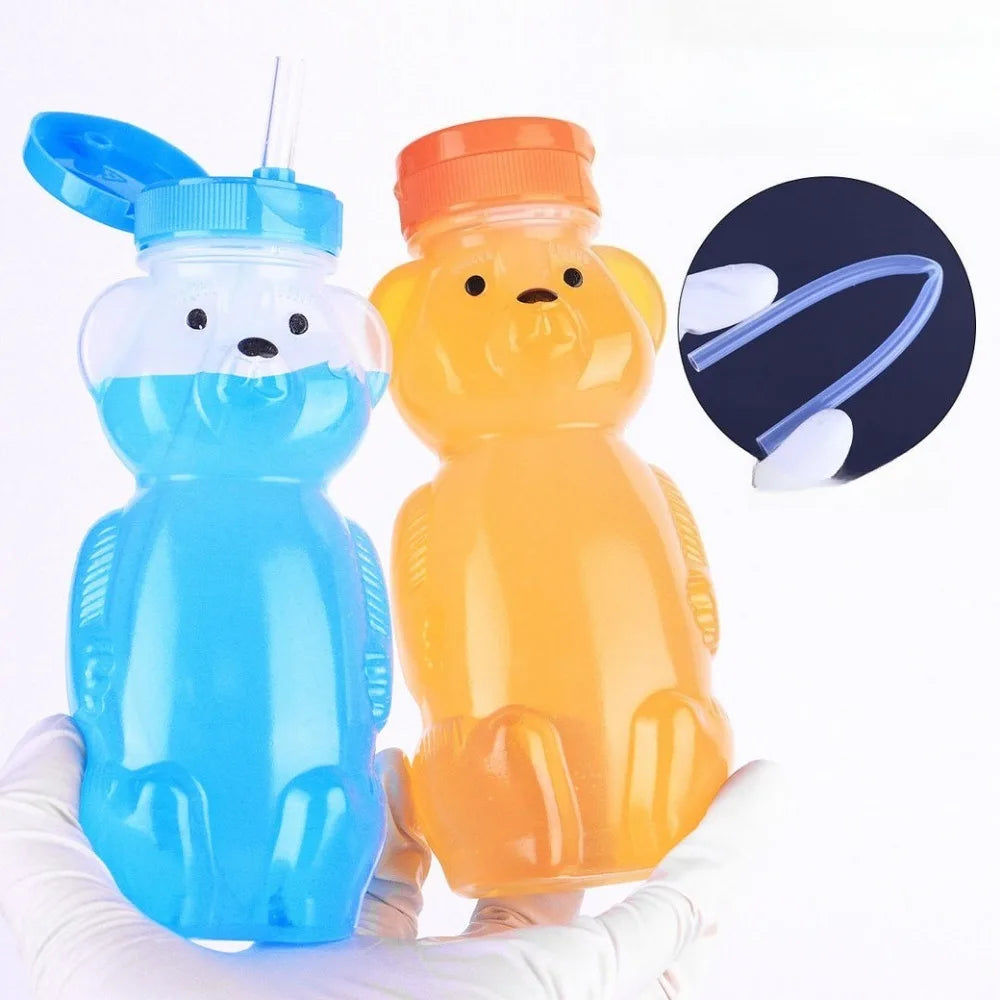 Bear Shaped Kids Water Bottles With Flip Straw Lids