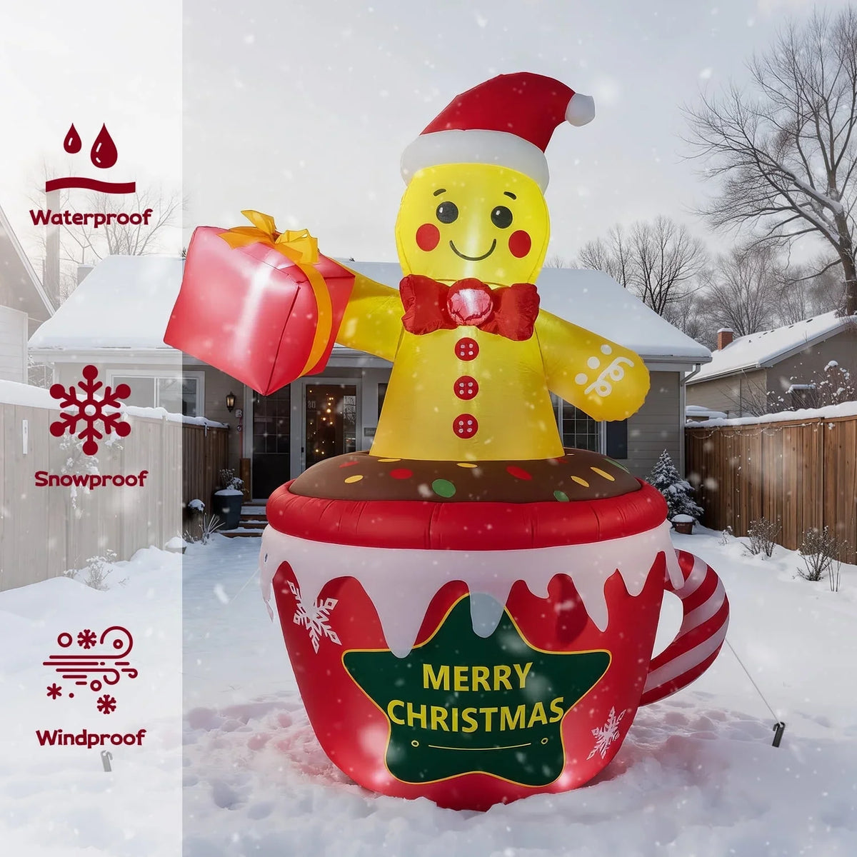 7.2ft Christmas Inflatable Decoration Outdoor Gingerbread Man Cup Shape Blow Up Model With LED Light For Xmas Party Garden Decor
