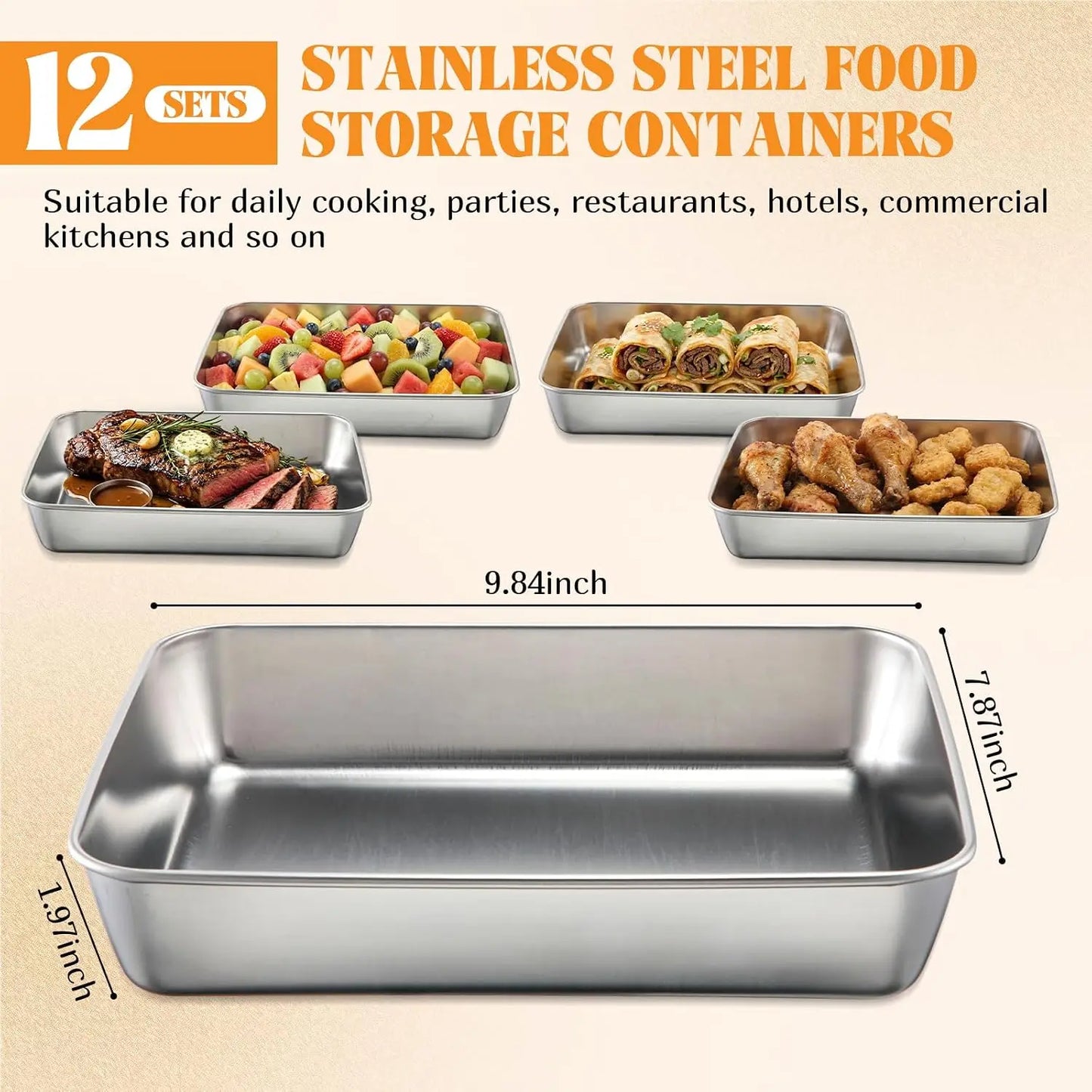 12 Pack Stainless Steel Food Storage Containers with Lids Lunch Box Stackable Snack Storage Boxes Reusable Food Container for Restaurant Travel