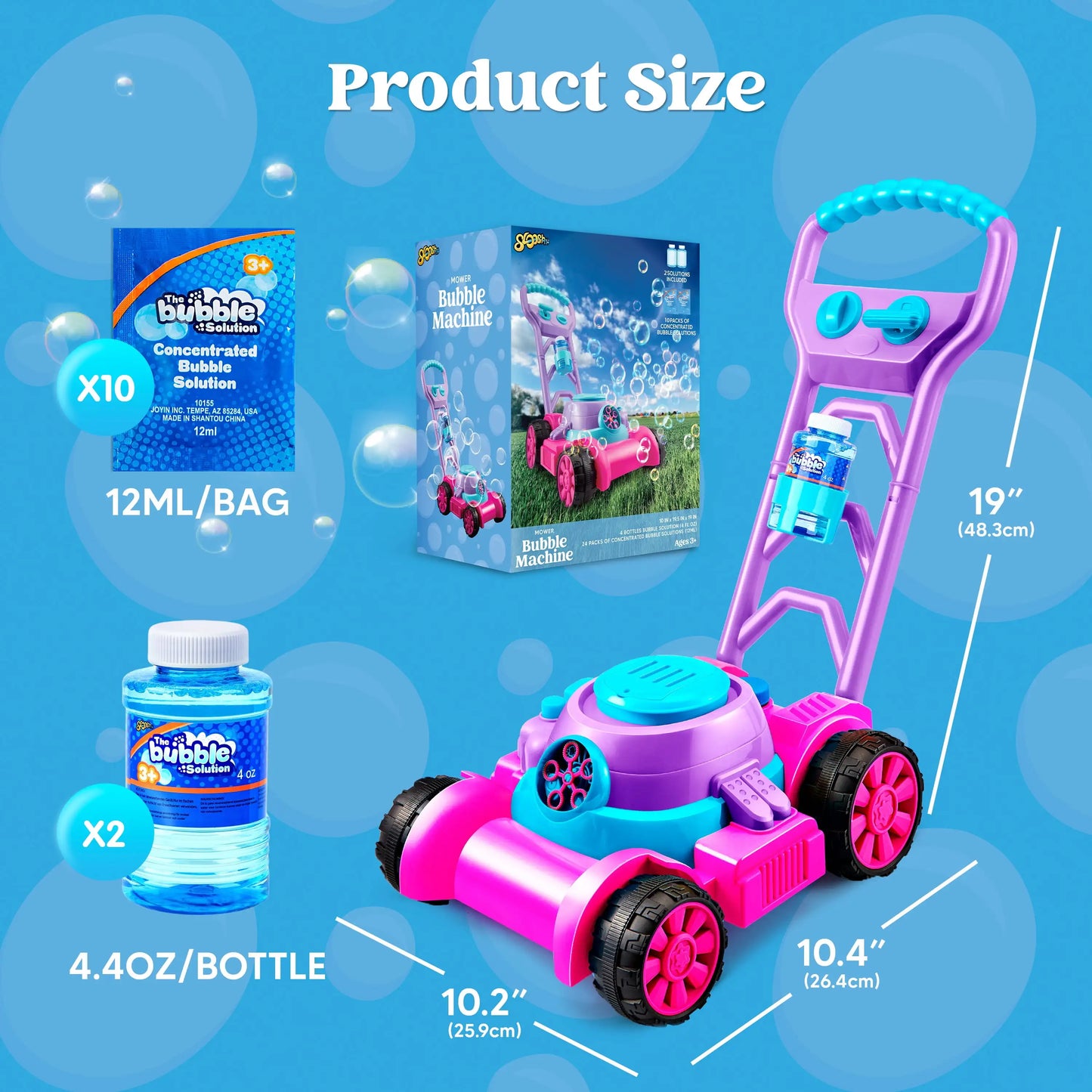 JOYFY Bubble Machine Bubble Lawn Mower Summer Outdoor Toys Pink Bubble Blower for Kids 3-6 Birthday Gifts