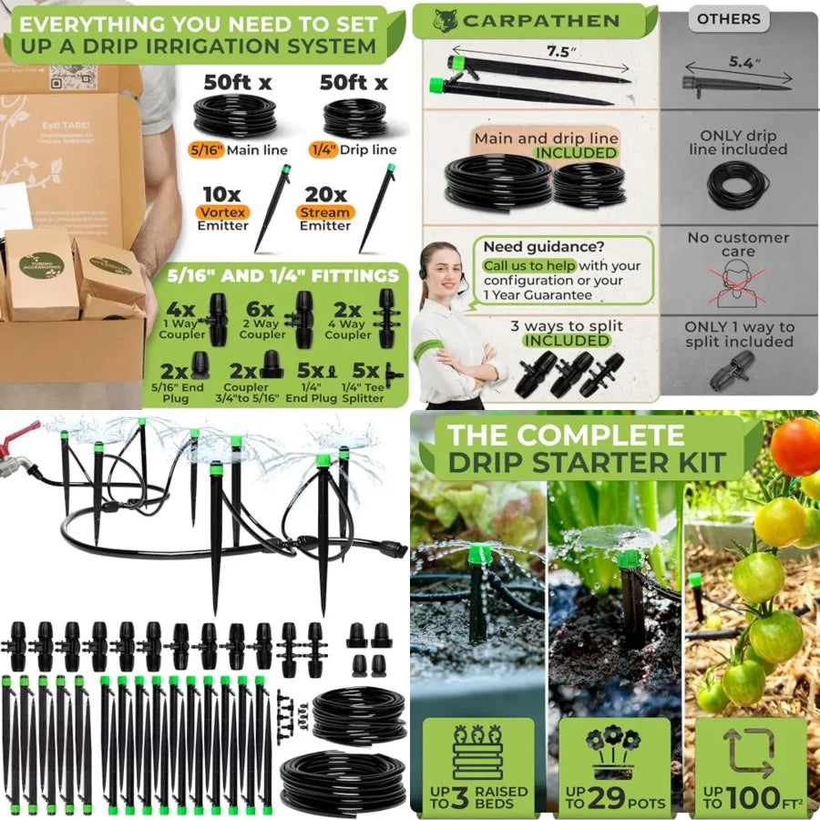 Drip Irrigation System Kit With Adjustable Sprinkler Emitters