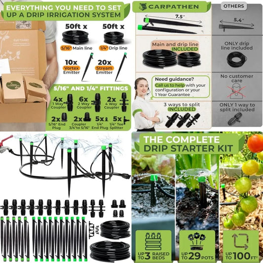 Drip Irrigation System Kit With Adjustable Sprinkler Emitters