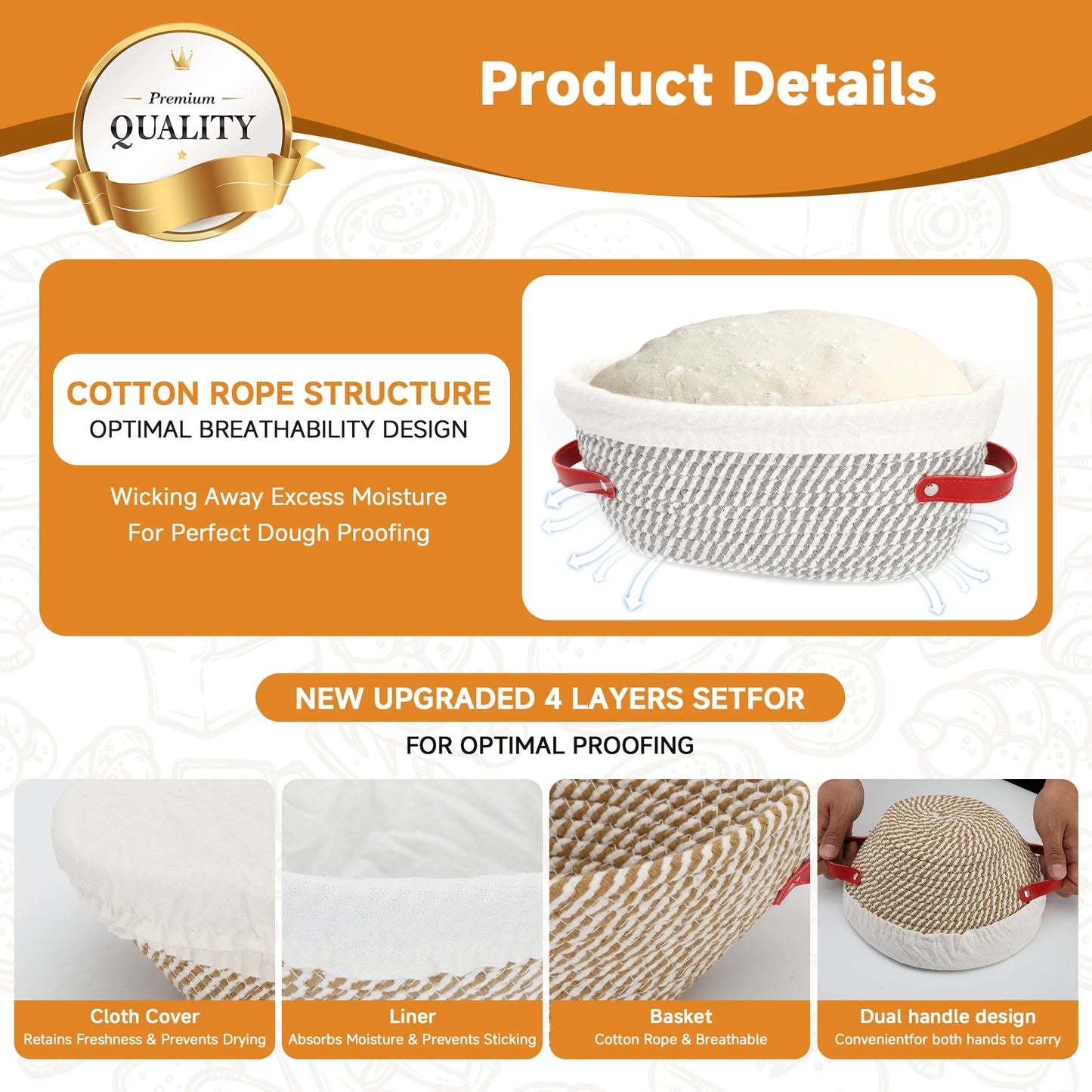 Bread Proofing Basket Set With Banneton Baskets And Dough Whisk