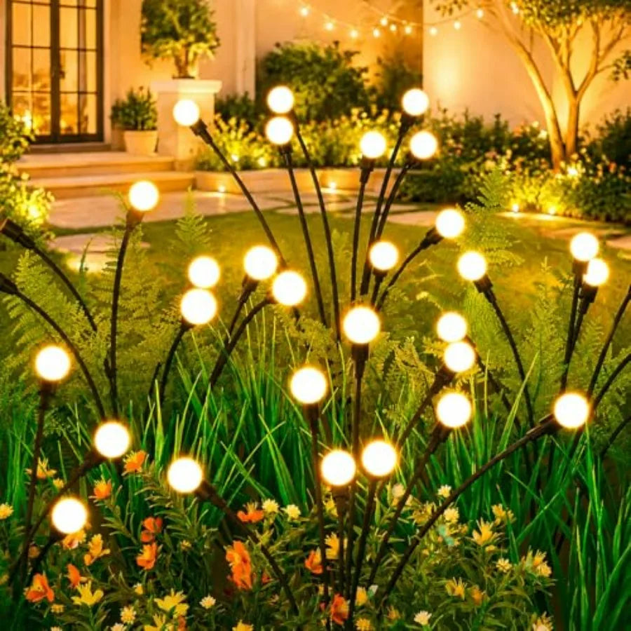 Solar Lights Outdoor 4 Pack, 32 LEDs,Solar Garden Lights, Outdoor Decorations, Firefly Light for Patio Decor, Big Bulb, Unique