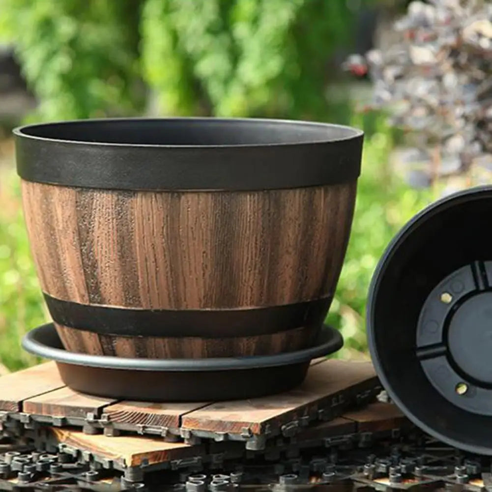 Rustic Farmhouse Whiskey Barrel Planter With Drainage Holes Plastic