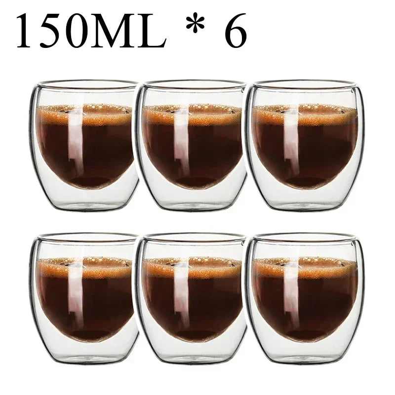 Double Wall Borosilicate Glass Mugs Set Drinkware Heat Resistant