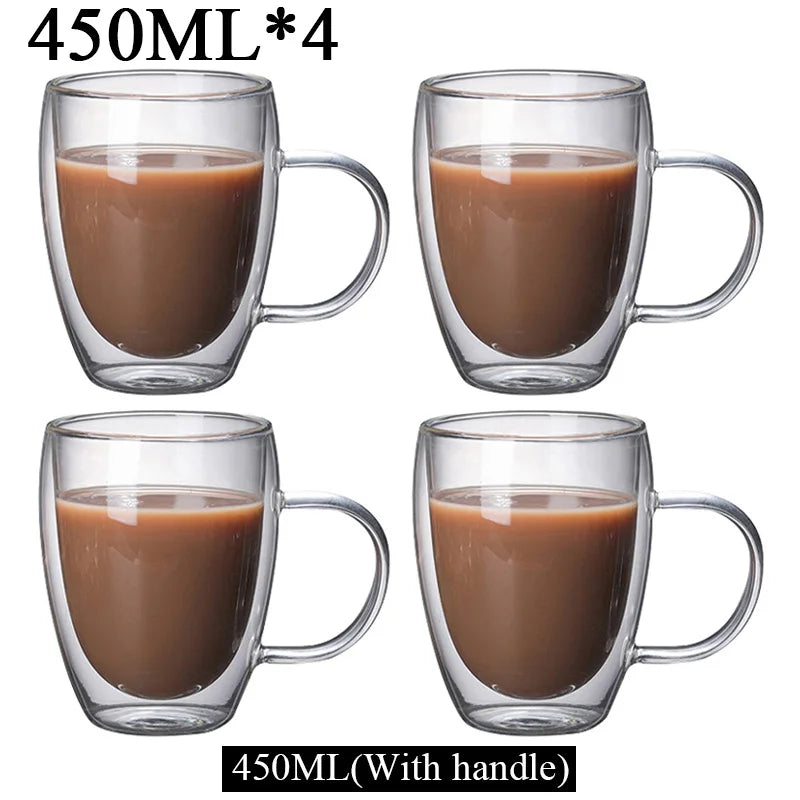 Double Wall Borosilicate Glass Mugs Set Drinkware Heat Resistant