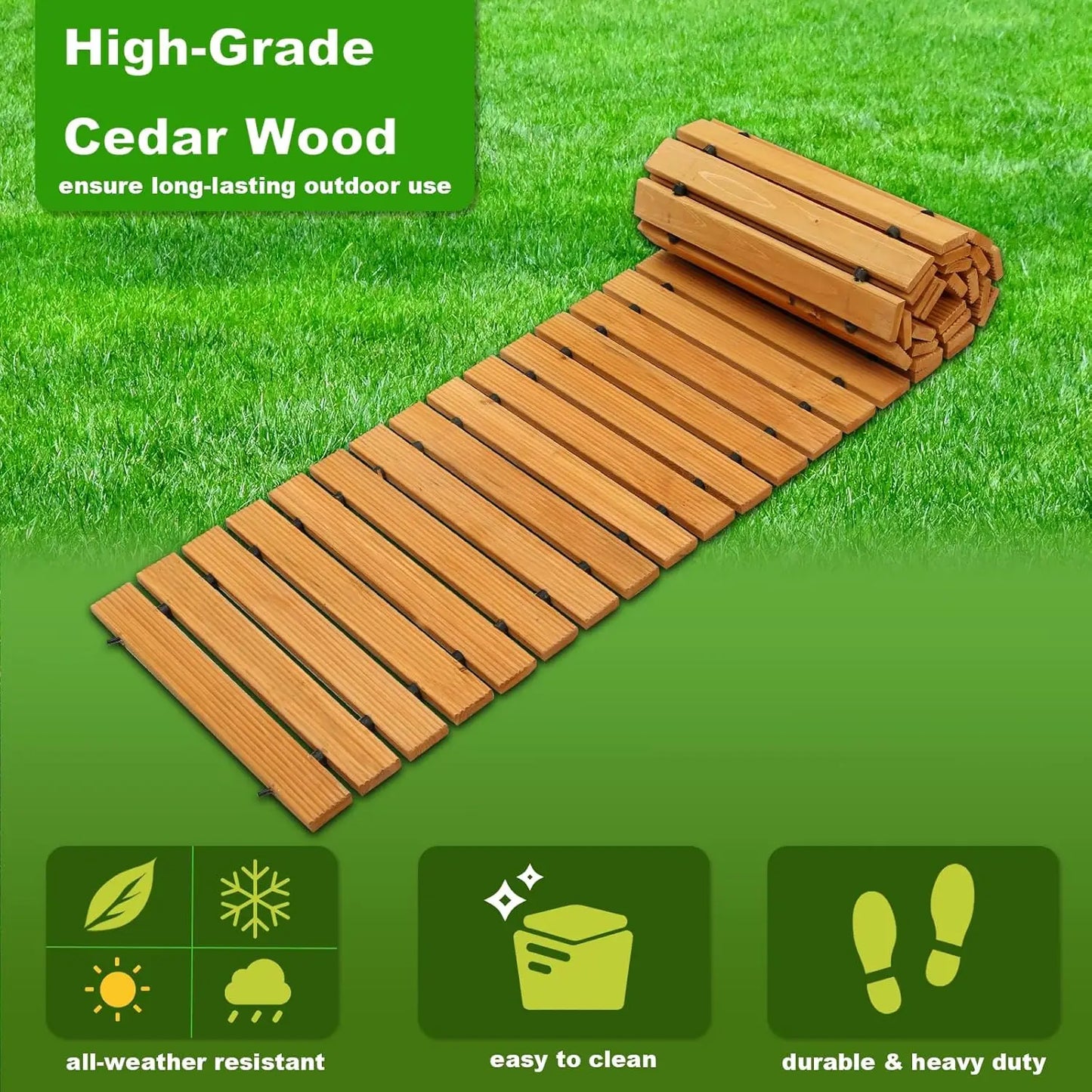 Weather-Resistant Non-SlipWooden Garden Pathway–8FT Roll OutDecorative Walkway,Hardwood Pavers for Backyard/Wedding Party/Garden