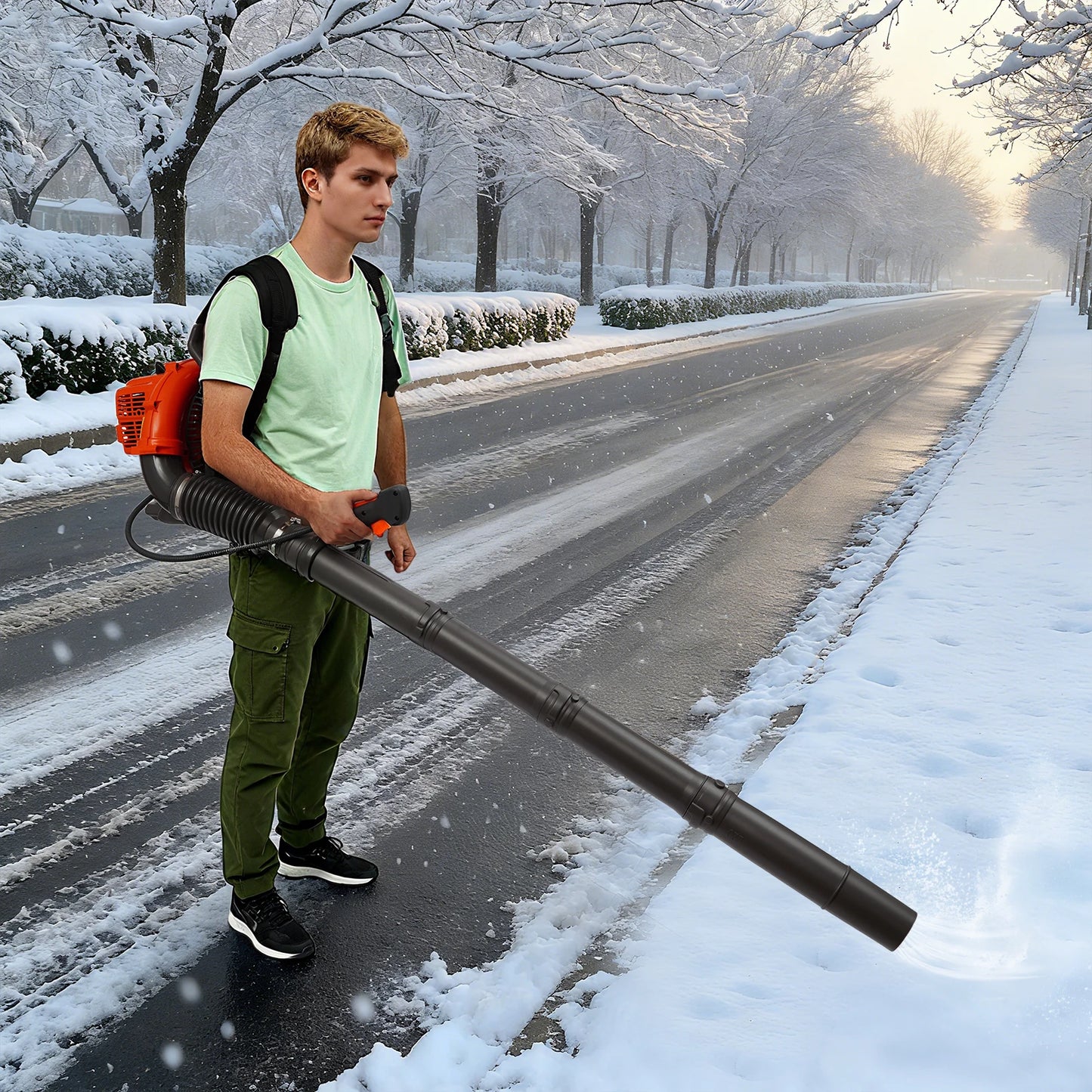 42.7cc 2-Stroke Manual Pull Start Garden Blower, 720m³/H Airflow High Speed Outdoor Debris Clearing Machine, 8.07kg Backpack Gasoline Leaf Blower, Portable Snow and Leaf Cleaning Equipment