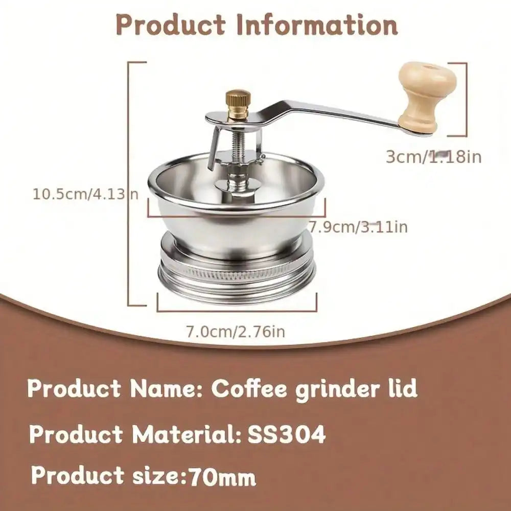 Stainless Steel Manual Coffee Grinder Set, for 70mm Wide-Mouth Mason Jars - A Manual Burr Grinder Perfect for Fresh Coffee, Great for Camping and Home Brewing