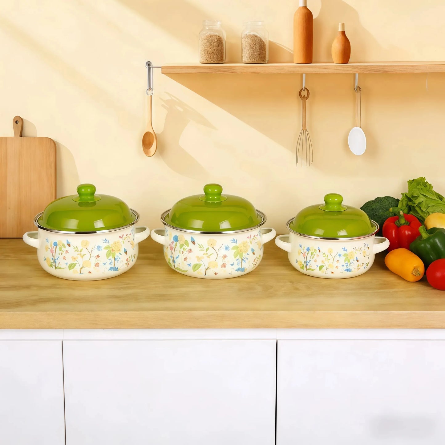 Vintage Enamel Stock Pot Set For Induction And Gas Stoves