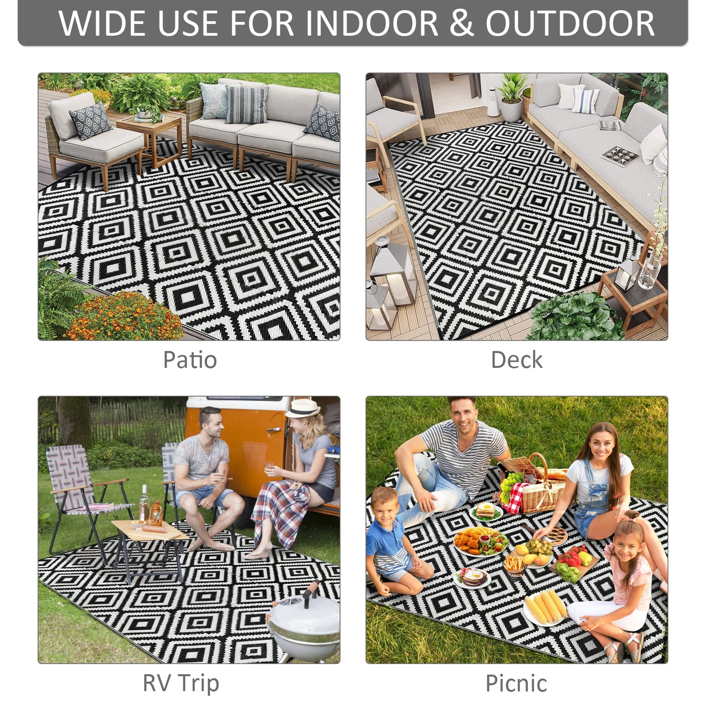 Waterproof Outdoor Plastic Straw Rugs Reversible Patio Rug For RV