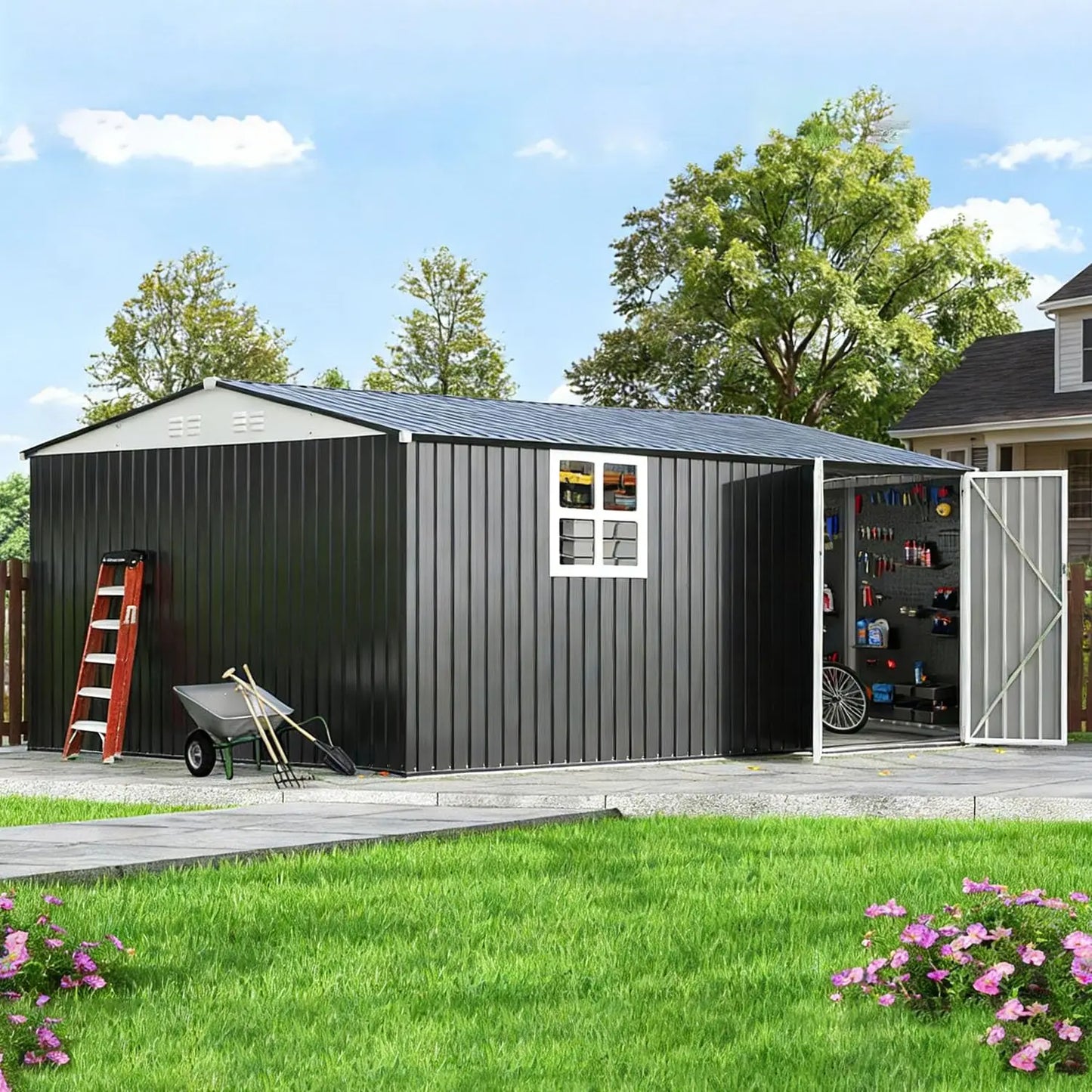 Metal Storage Shed With Lockable Doors For Backyard