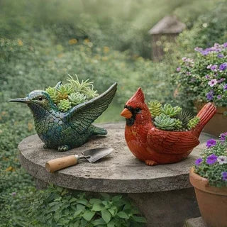 2PCS Red Cardinal Succulent Planter Gardening Set – Resin Flower Pots with 1 Mini Garden Trowel Tool, Creative Succulent Pots for Indoor & Outdoor Decor, Ideal Gift for Plant Lovers