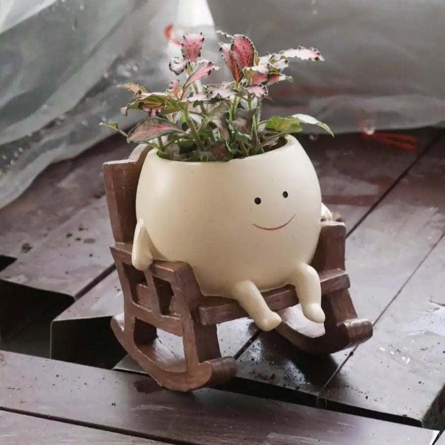 Porcelain Face Rocking Chair Planter Pot For Indoor Outdoor Succulents