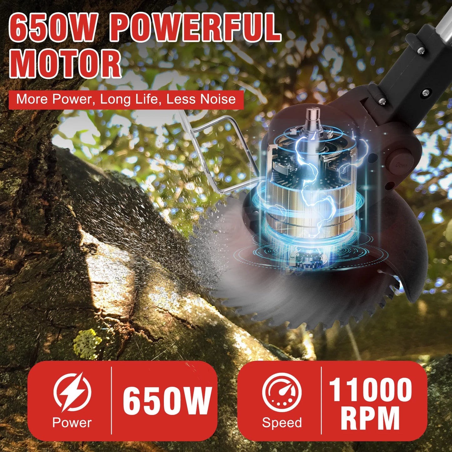 21V Cordless Grass Trimmer Electric 3-in-1 Lightweight with 2x2.0Ah Lithium-ion Batteries Charger Lawn Mower Edger Brush Cutter