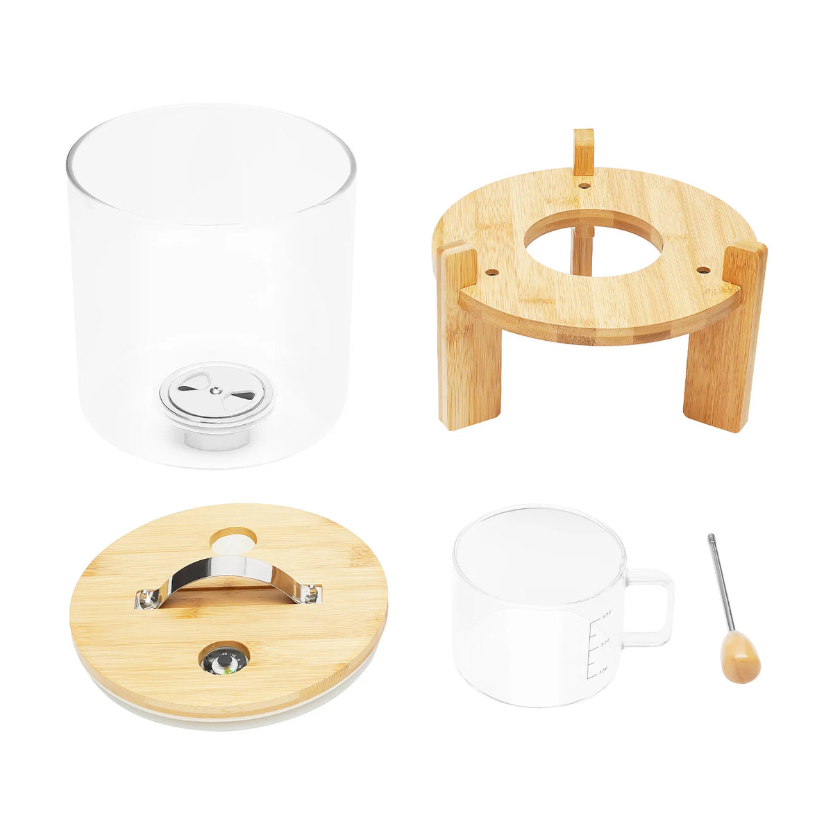 5L 1.32Gal Airtight Cereal Dispenser Stainless Steel Glass Silicone Bamboo Measuring Cup Moisture Proof Grain Storage Container