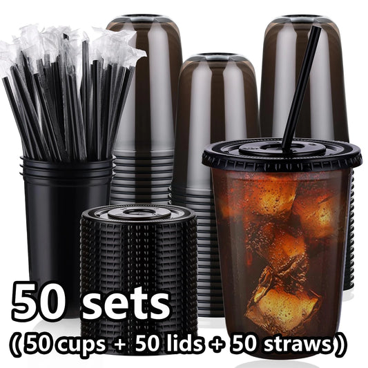 Disposable Cups With Lids And Straws For Parties, 50 Sets