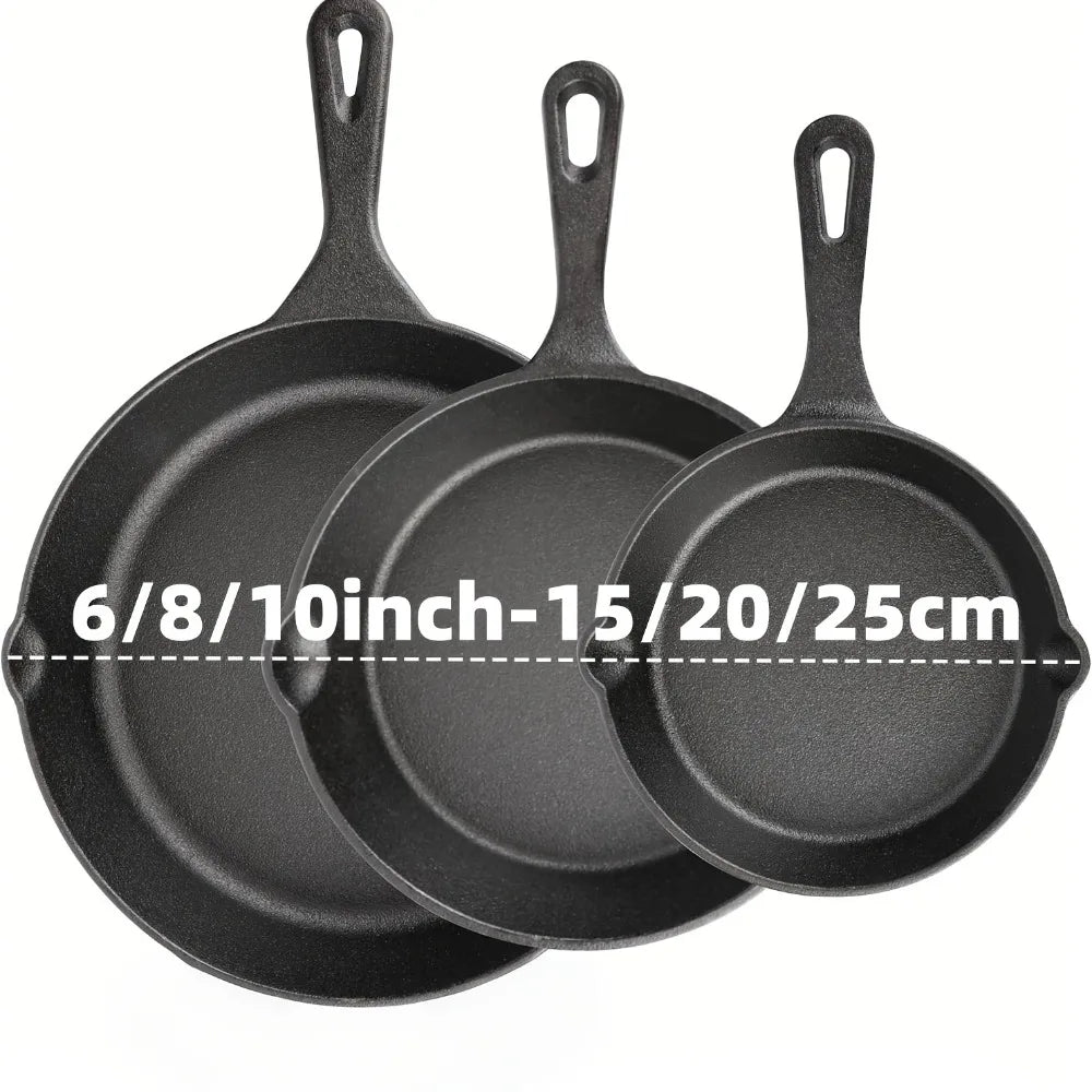 AEDG Three-Piece Cast Iron Skillet Set Preseasoned For Oven Grill Campfire