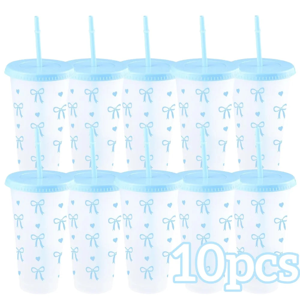 Reusable Cups With Straw And Lid For Cold Drinks Bow