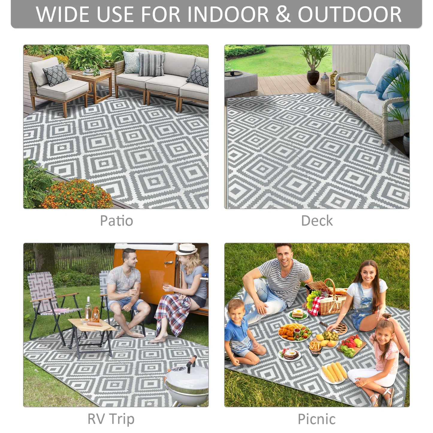 Waterproof Outdoor Plastic Straw Rugs Reversible Patio Rug For RV