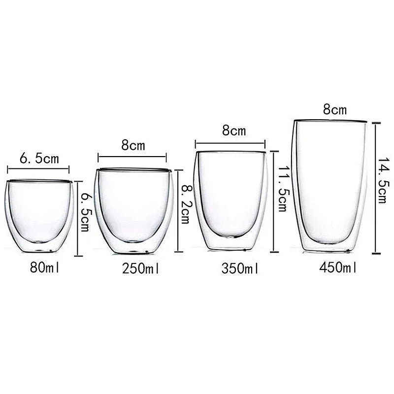 Double Wall Borosilicate Glass Mugs Set Drinkware Heat Resistant