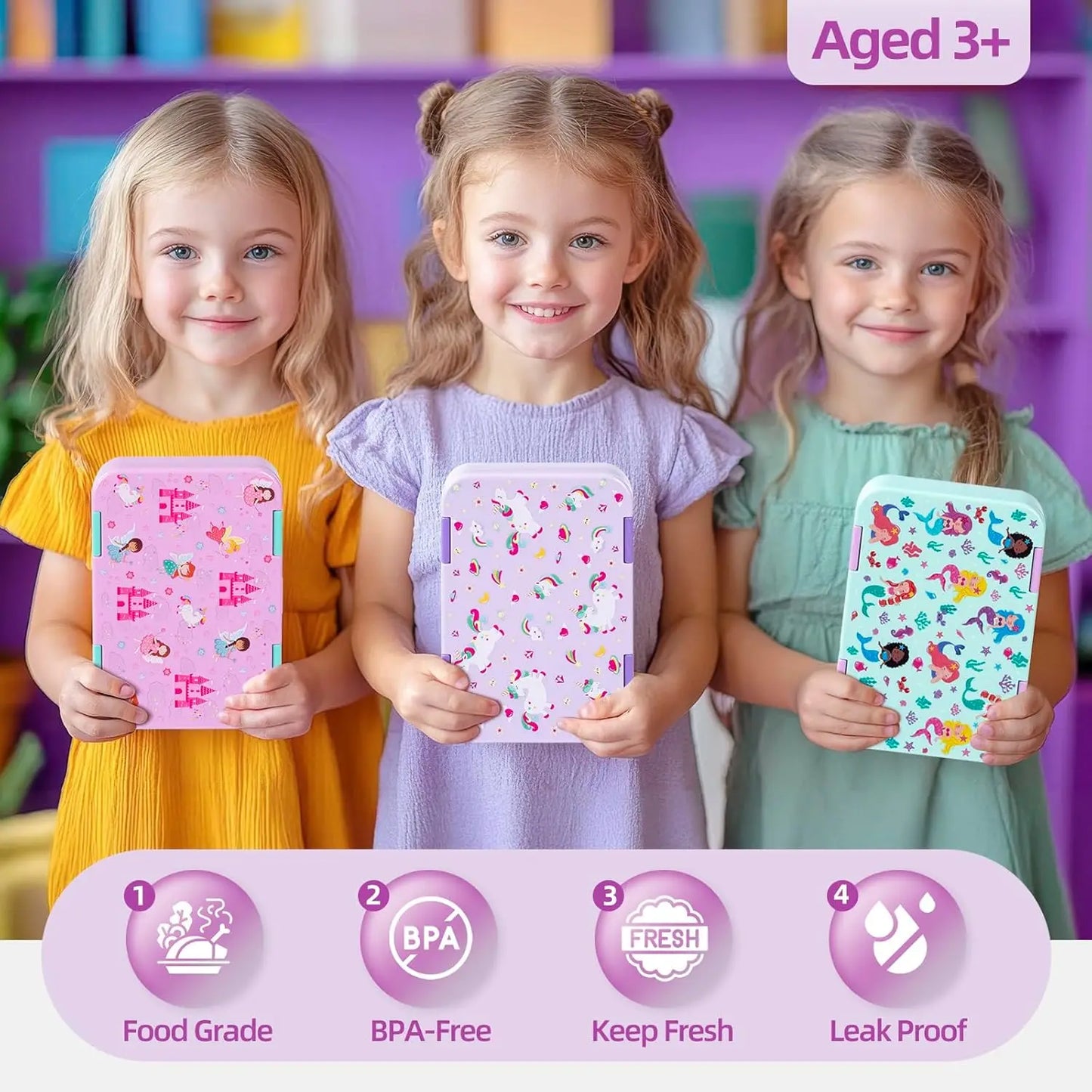 6-Compartment Bento Lunch Box for Kids, BPA Free, Dishwasher Safe, Ideal Portion Sizes, Ages 3+