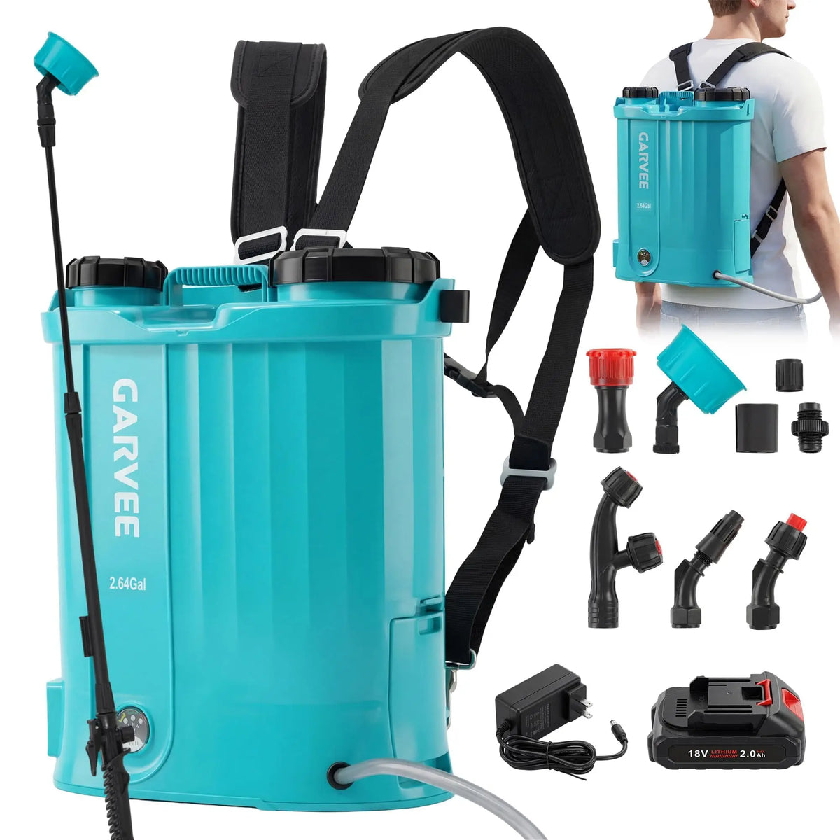 Battery Powered Backpack Sprayer 2.64/3.17/4.23 Gal, 18V Electric Garden Sprayer With 0-65 PSI, 5 Nozzles For Lawn Weeding