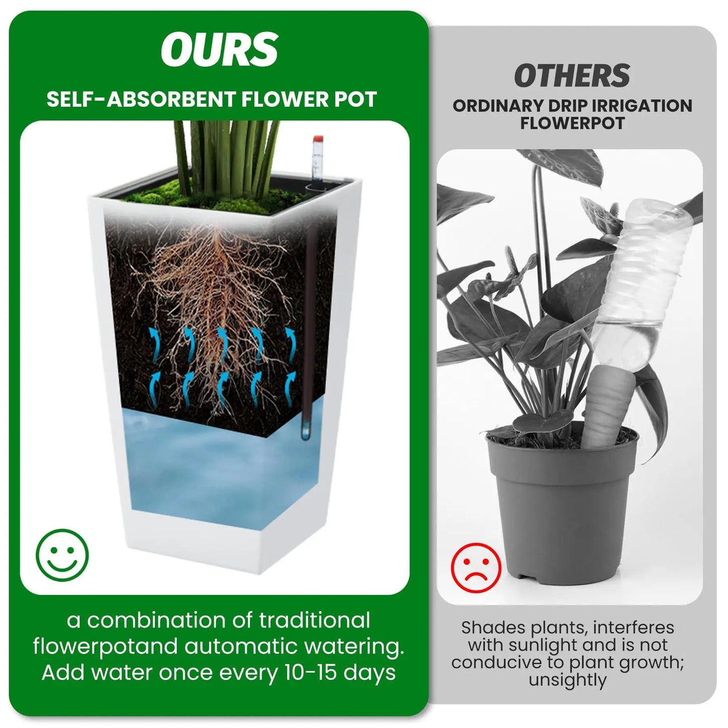 HiMISS Self Watering Planters Pair for Indoor Outdoor Front Porch