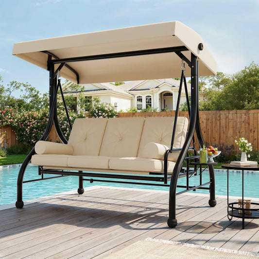 HiMISS 3-Seat Outdoor Porch Swing With Adjustable Canopy