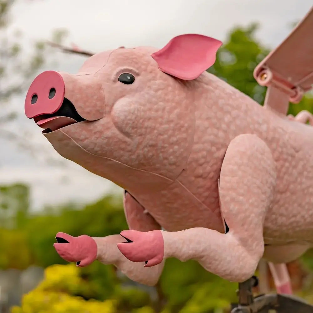 Vintage Pink Porcine Rocking Animal Garden Stake with Flapping Wings
