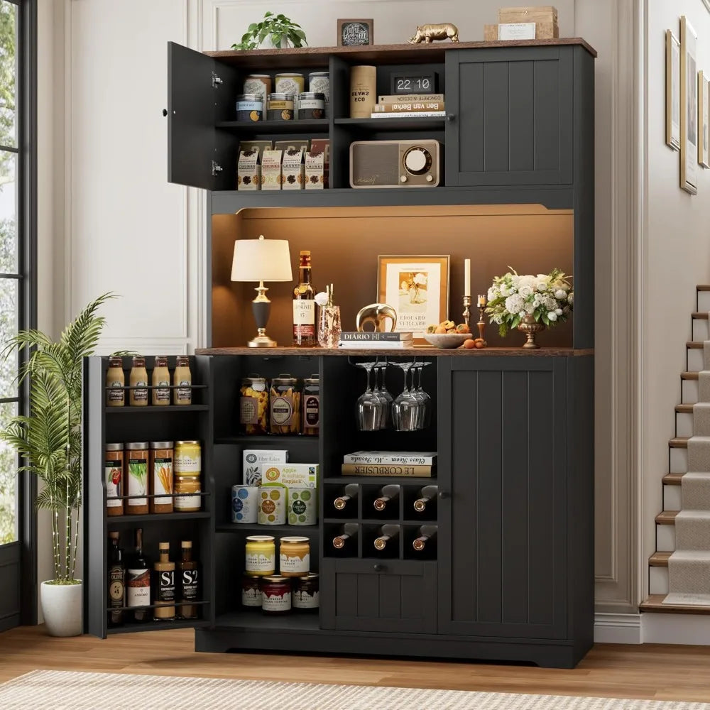 Pantry Cabinet With LED Light And Charging Station