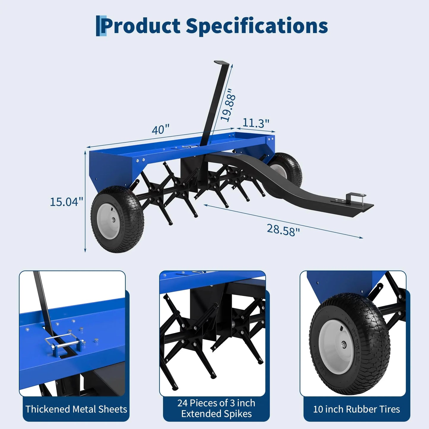 Heavy Duty 40-Inch Tow Behind Spike Aerator For Lawn Tractor ATV, Universal Hitch, 6 Rotating Steel Plates, 2-Inch Depth