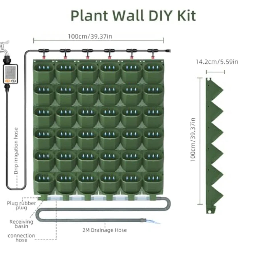 Vertical Garden Planter For Indoor Plants: Self-Watering Wall-Mounted System With 36 Pots, Plastic Material, Black Color, Integ
