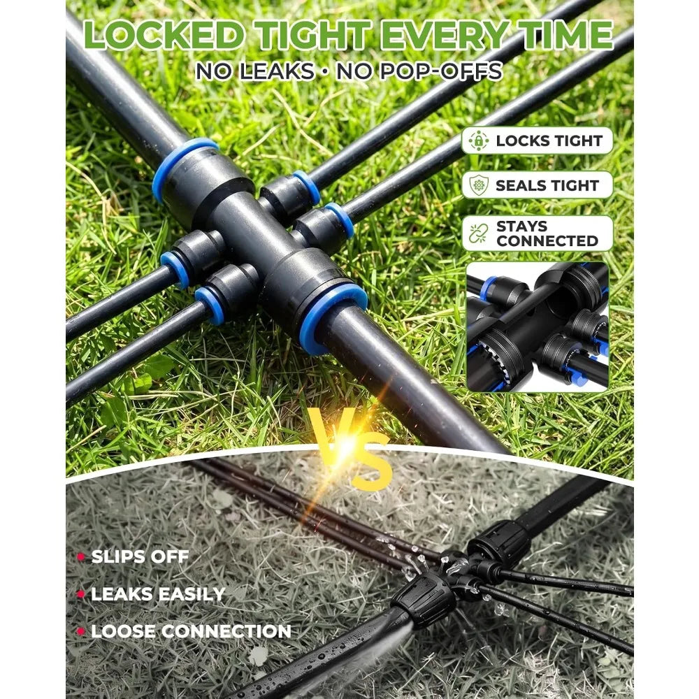 100FT Drip Irrigation Kit with Timer, Quick-Connect Garden Watering System, 24 Adjustable Drippers for Raised Beds, Lawn & Greenhouse