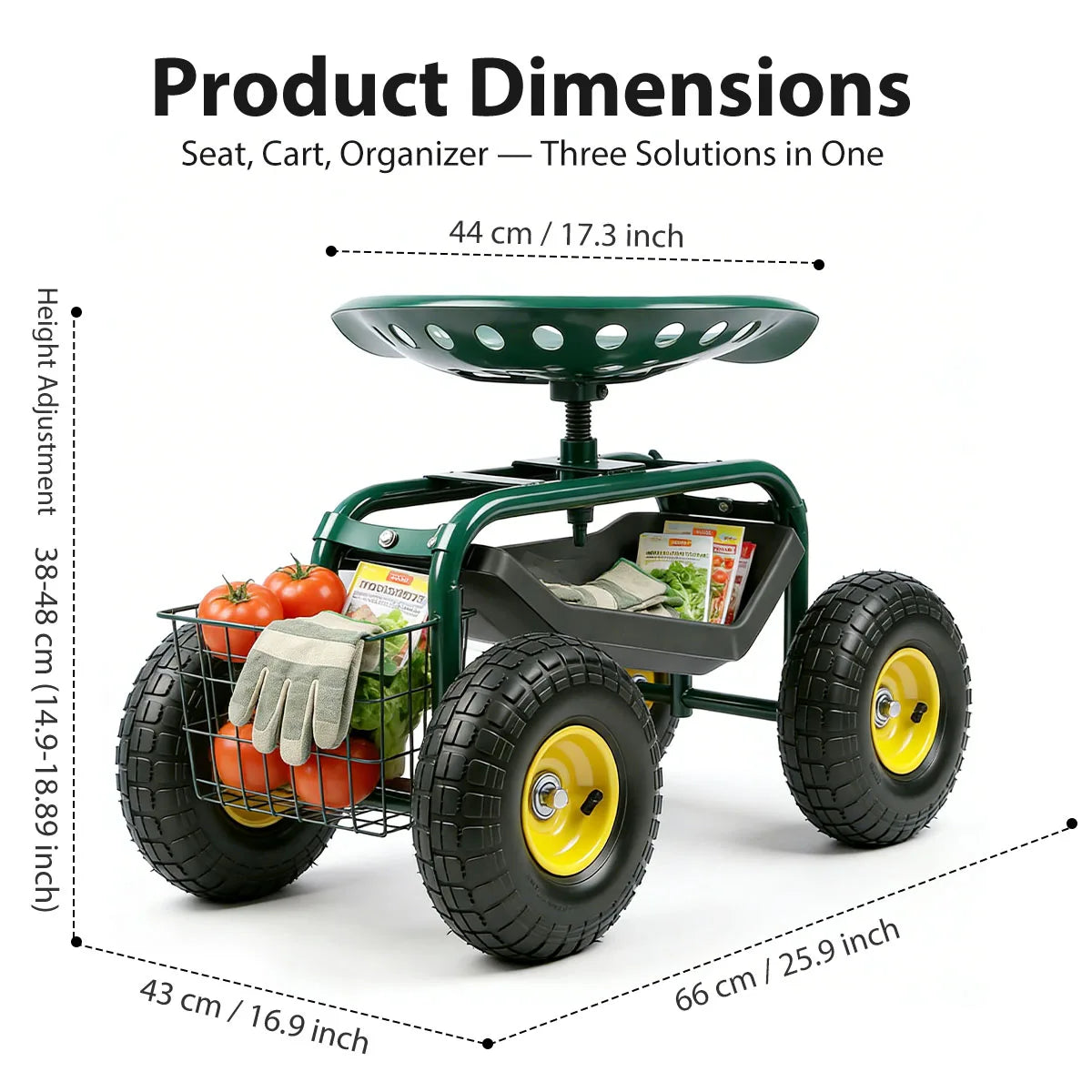 Garden Seat With Wheels Rolling Cart And Tool Tray