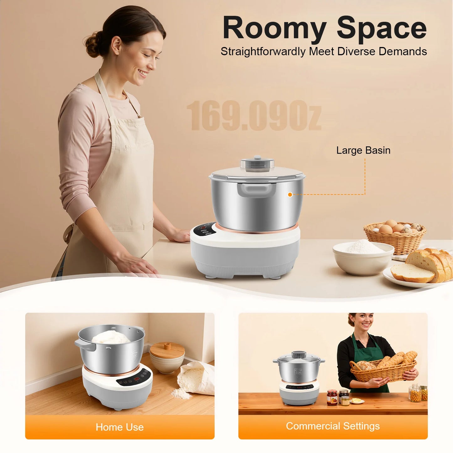 Electric Dough Maker with Ferment Function Dough Mixer Machine Flour Kneading Machine for Pizza Bread 200W 5L