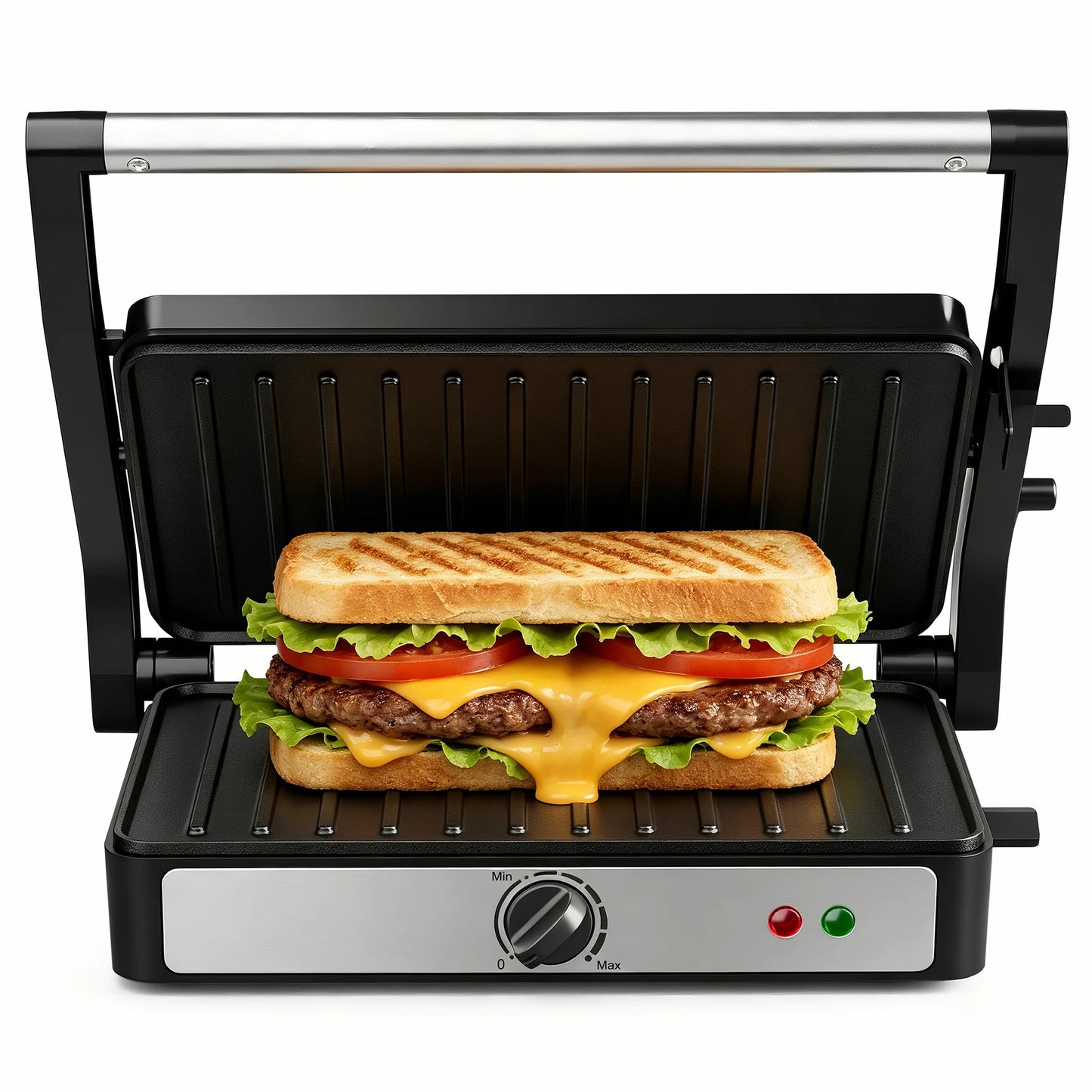 2-Slice Sandwich Maker, 900W Indoor Grill & Panini Press, Adjustable Temperature Control, 180° Flat Opening, Cool-Touch Handle, Kitchen Appliance Gift