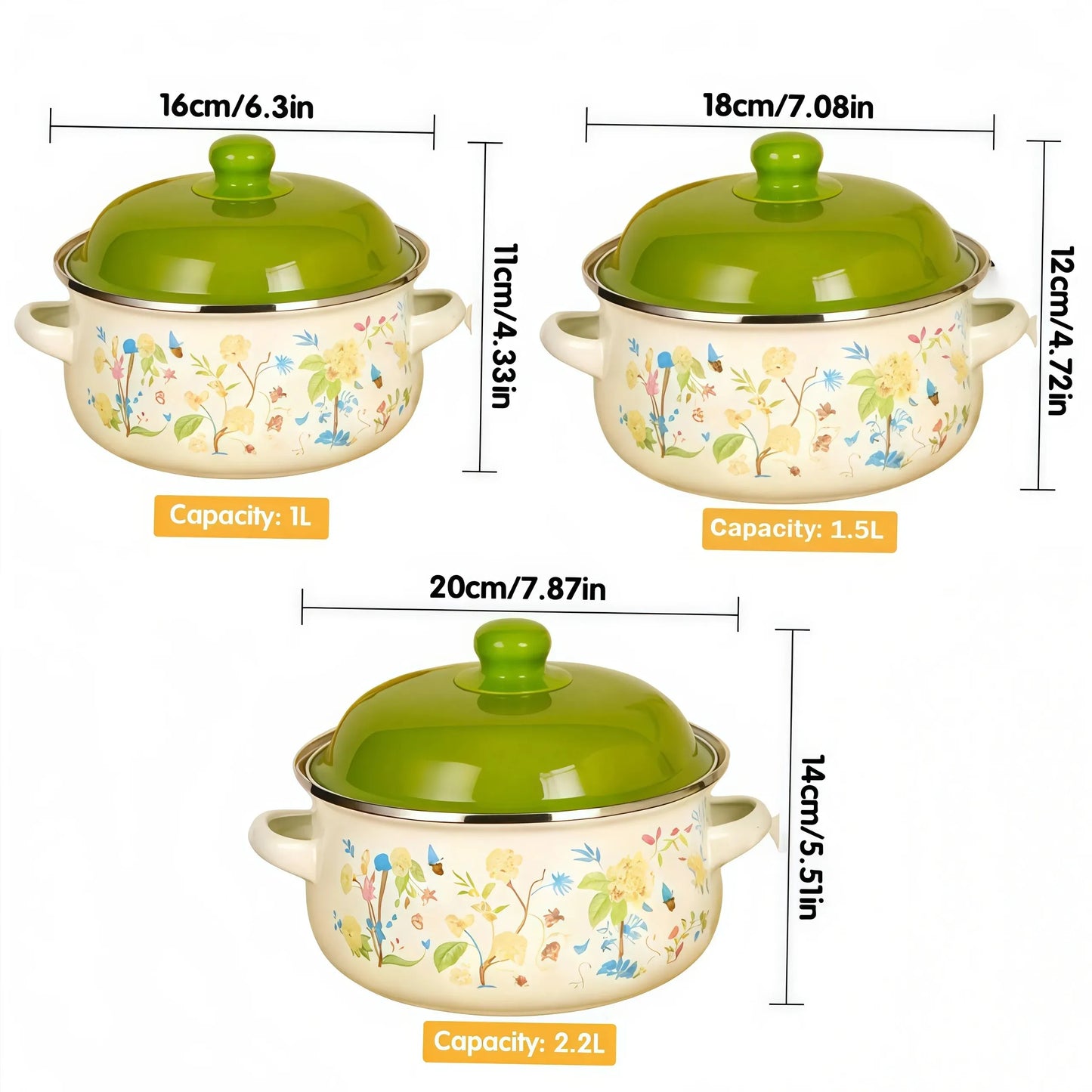 Vintage Enamel Stock Pot Set For Induction And Gas Stoves
