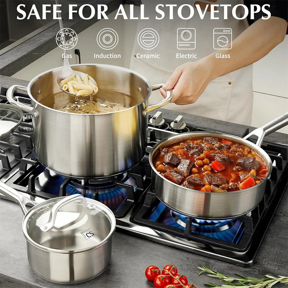 KOCH SYSTEME CS Stainless Steel Pots and Pans Set 17Pcs Professional Cooking Frying Pan Sauce Pan Soup Pot Induction Compatible