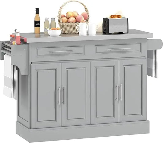 Rolling Kitchen Island Cart With Wheels Portable Stainless Steel Top