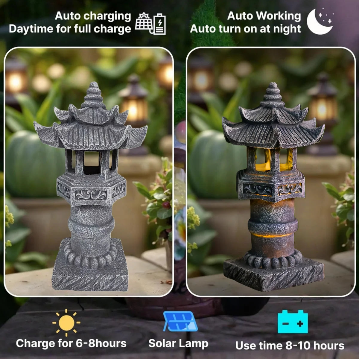 Pagoda Garden Statue Solar Powered Light, for Landscape Balcony, Outdoor Garden Zen Statue Light, Pagoda Stupa Zen Garden Decor Lawn Ornament, Garden, Patio, Porch Yard Art Ornament