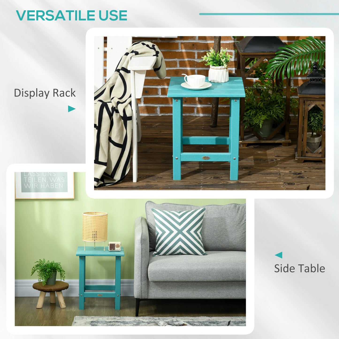 Patio Side Table, Outdoor Plastic End Table for Backyard Deck Lawn, Green