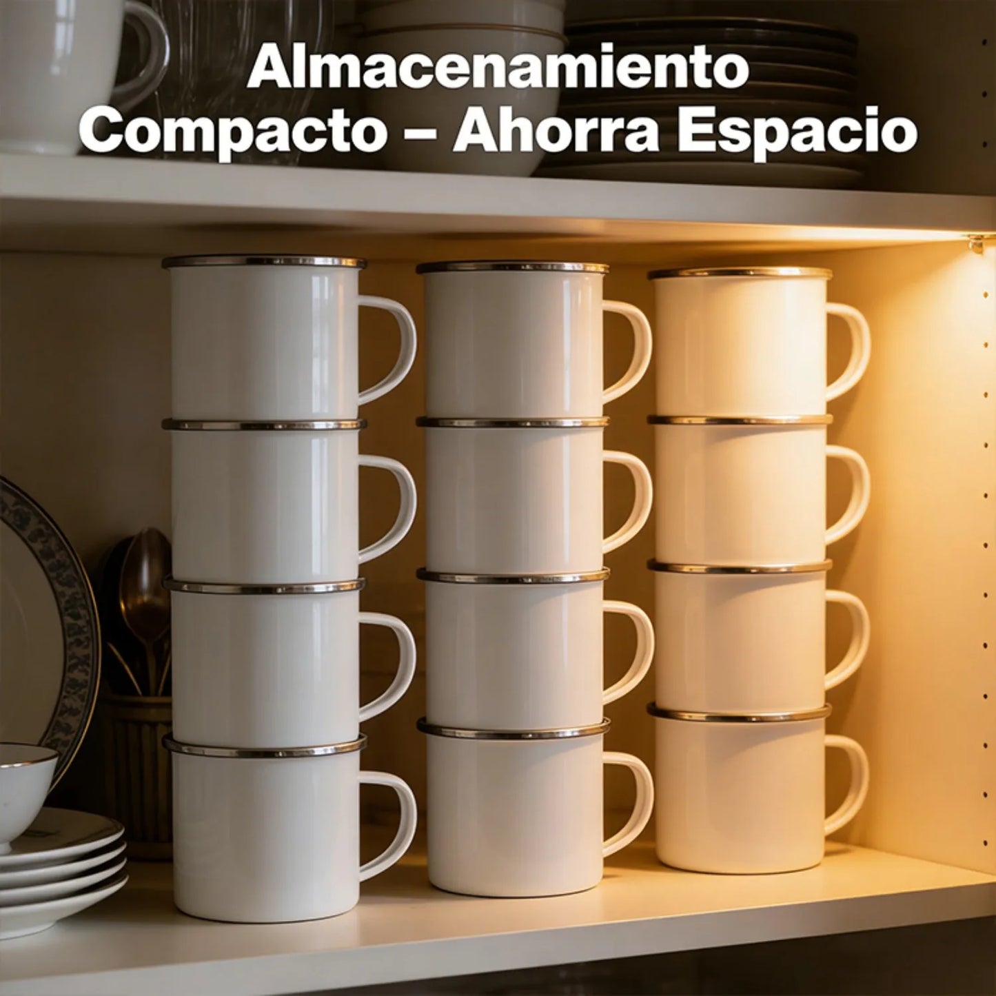 12-Pack Enamel Mugs, 12oz Plain White with Silver Rim for Camping, Kitchen & Large Gatherings